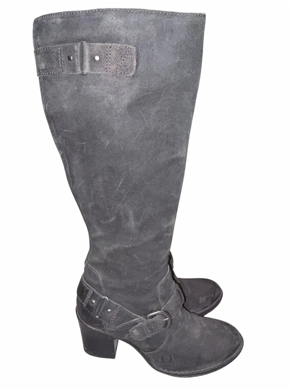 Born Black Distressed Nubuck Leather Tall Heeled Riding Boots size 38 7